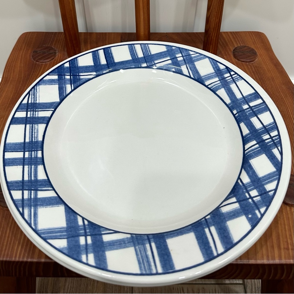 Set of 2 IKEA Churchill Blue Plaid Band Dinner Plates Vintage Great Britain - Picture 2 of 4